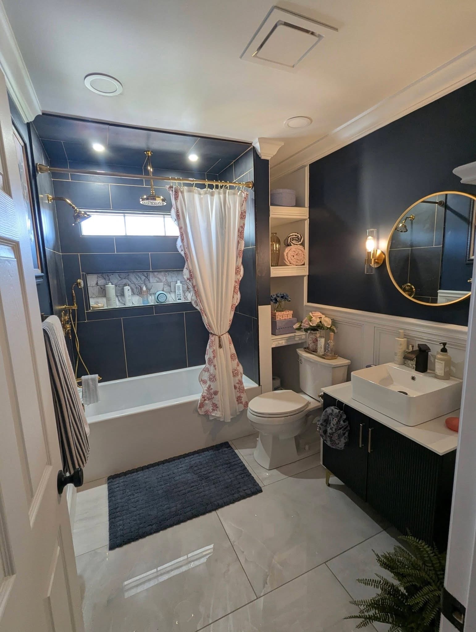 Finished bathroom remodel with tile, vanity, lighting, and trim in South Jersey