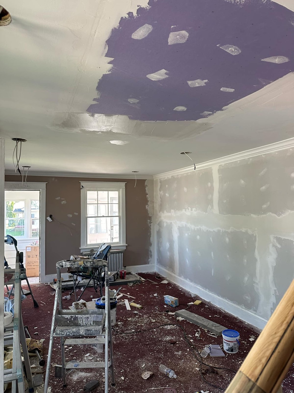 Ceiling drywall repair, patching, and prep work